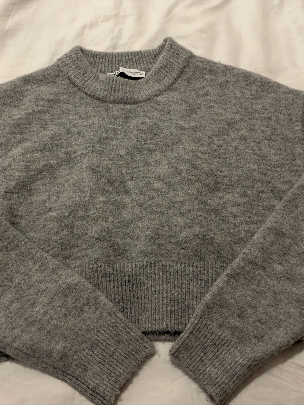 Zara Gray Crewneck Cropped Sweater